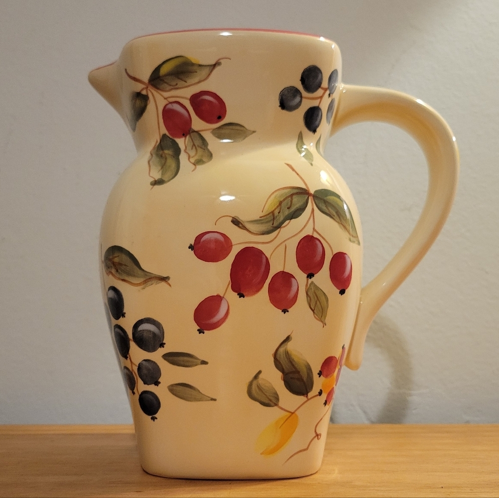 Elegant Ceramic Pitcher with Berry Motif